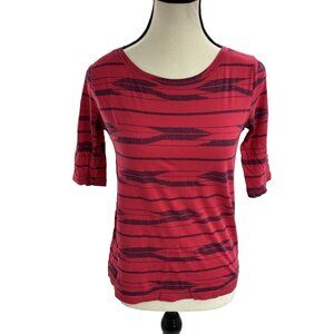 J. Crew T Shirt Womens XS Top Red Black Stripe Elbow Sleeve Casual Tee